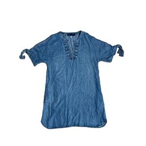 Women's Francescas Blue Rain Denim Style Dress. Embroidered.Cute Sleeves. Size S